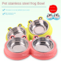 Pet Bowl Feeder en acier inoxydable chien deux en un dessin animé grenouille non glissée pour animaux de compagnie